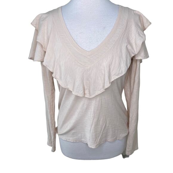 NATION LTD KELSEY RUFFLED ROMANCE TEE Antique Long Sleeve V Neck Small - Picture 3 of 16
